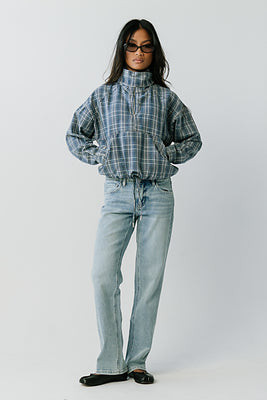Regina Denim Jacket in Plaid Denim - L / Denim | Böhme US