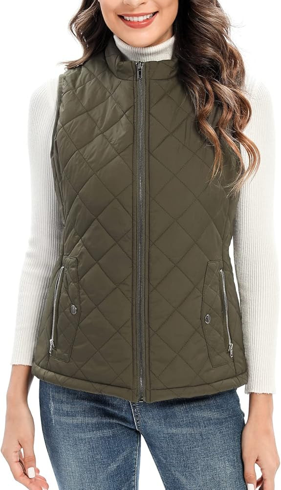 Xeoxarel Women's Quilted Vest with 4 Pockets, Puffer Padded Gilet (Available in Inner Pockets) | Amazon (US)