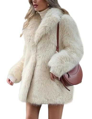 Wyeysyt Womens Faux Fur Coat Fluffy Lapel Furry Jacket Long Sleeve Shaggy Long Coat Winter Warm Coats Outerwear(Apricot-L) | Amazon (US)