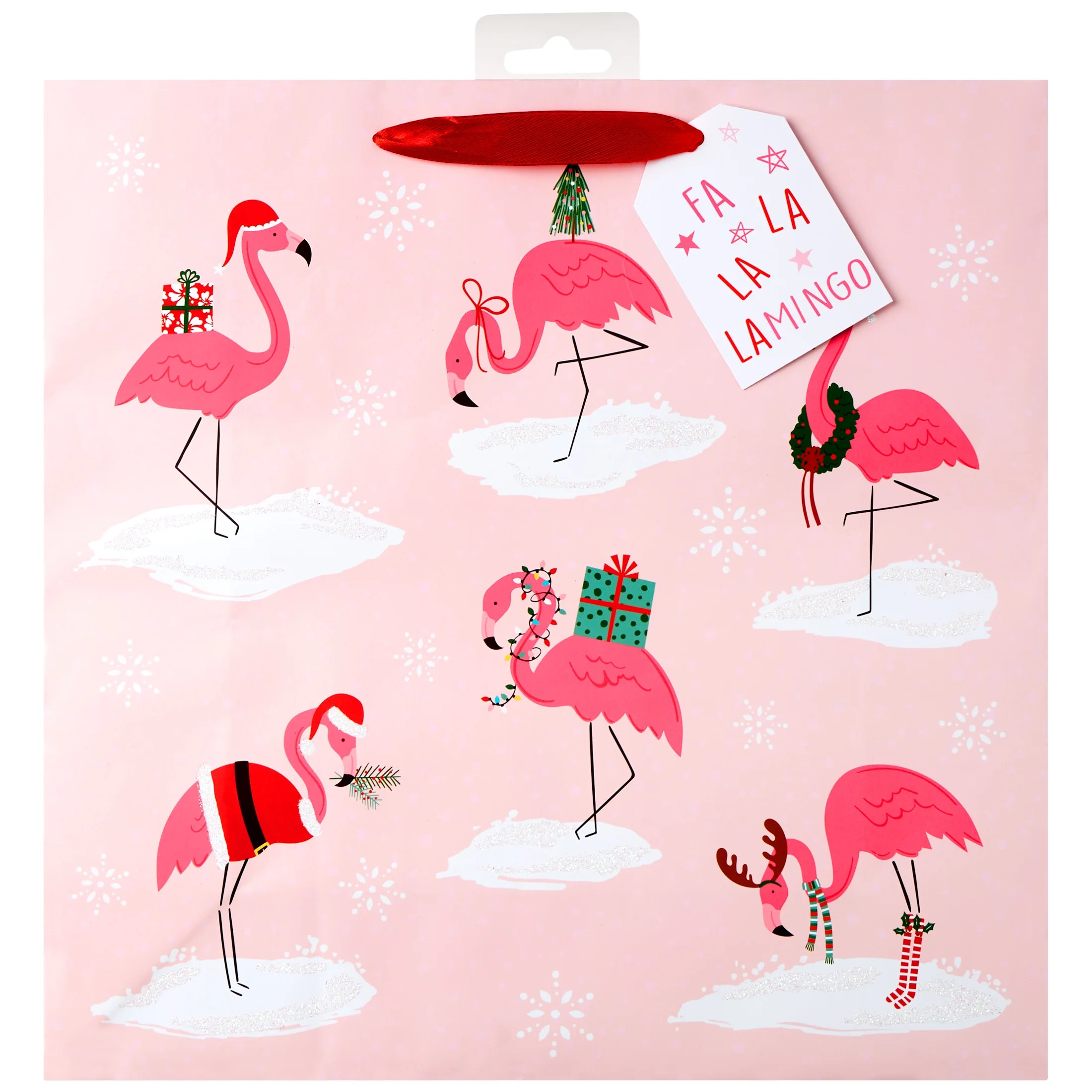 Pink Falalamingo Christmas Gift Bag, 4.5 in x 12 in x 12 in, by Holiday Time | Walmart (US)