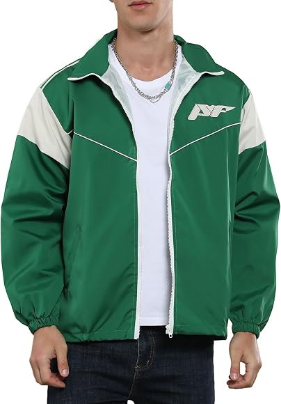 Yimoon Men's Vintage Varsity Jacket Oversized Zip Up Y2k Jacket Lightweight Patchwork Windbreak J... | Amazon (US)