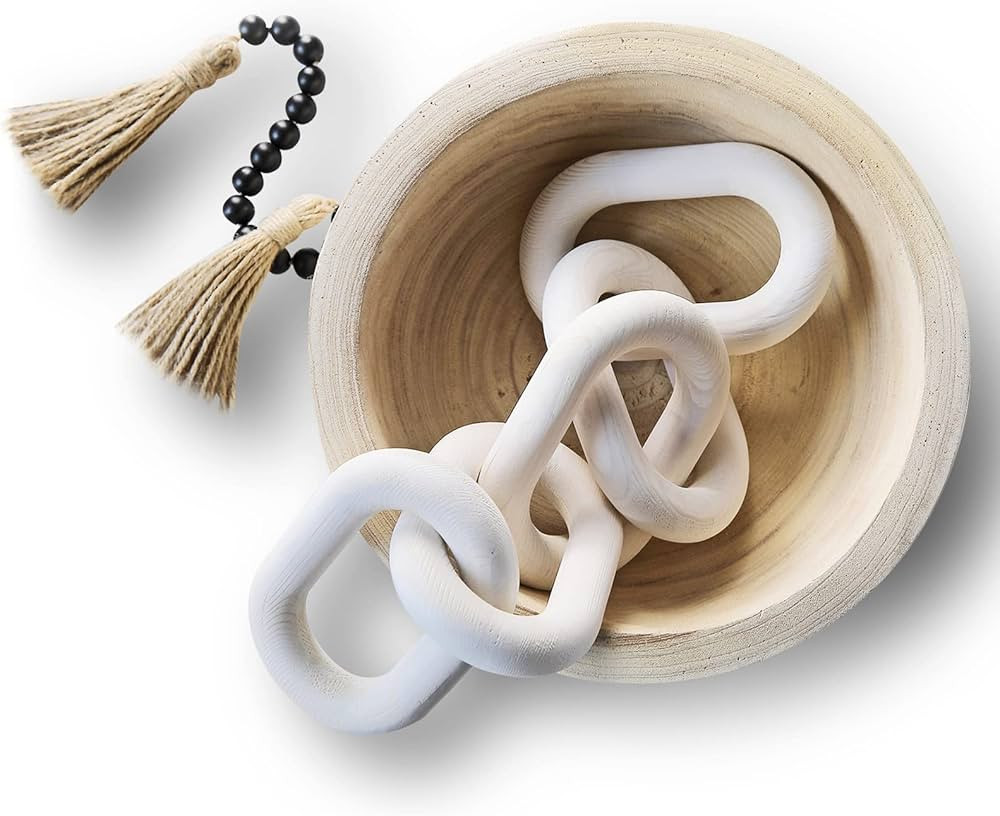Wood Chain Link Decor | Decorative Wood Chain Link for Coffee Table Decor | Rustic White Washed W... | Amazon (US)