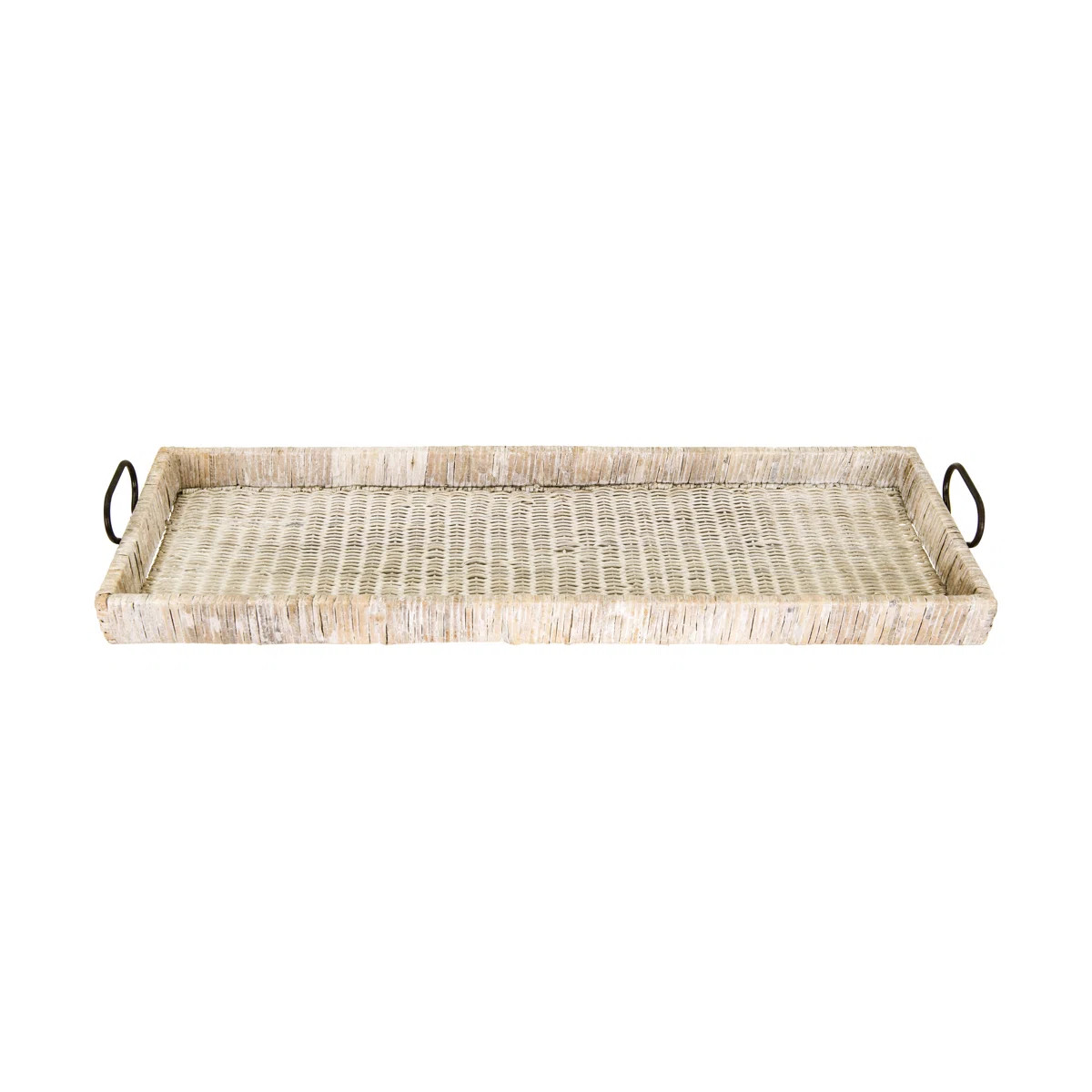 Oversize Decorative Rattan Tray with Metal Handles | Wayfair North America