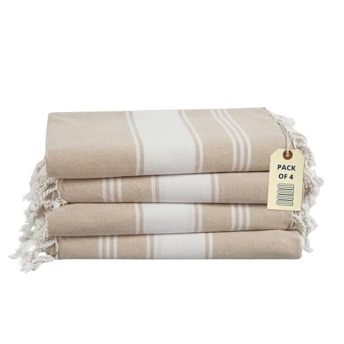 LANE LINEN Beach Towel 4 Pack, Oversized Beach Towels for Adults, Lightweight Travel Beach Towels, Pre-Washed for Soft Hand Feel, Quick Dry Beach Towels, 39"x71" - Beige | Amazon (US)