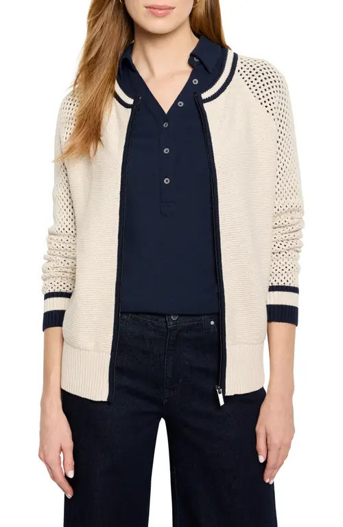 NIC+ZOE Open Stitch Front Zip Cotton Blend Cardigan in Neutral Multi at Nordstrom, Size X-Small | Nordstrom