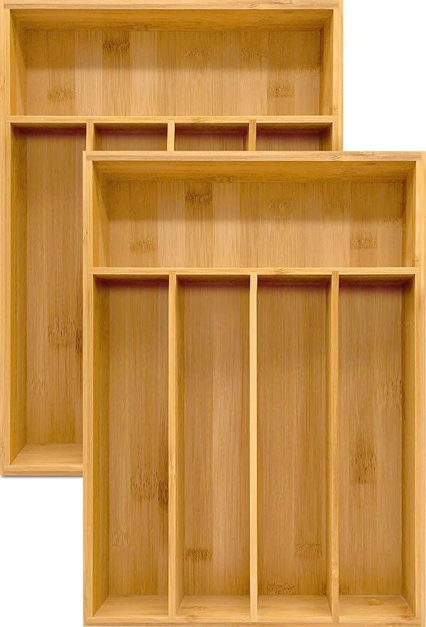 Utopia Kitchen Bamboo Silverware Organizer- 5 Compartments - Bamboo Drawer Organizer - Bamboo Har... | Amazon (US)
