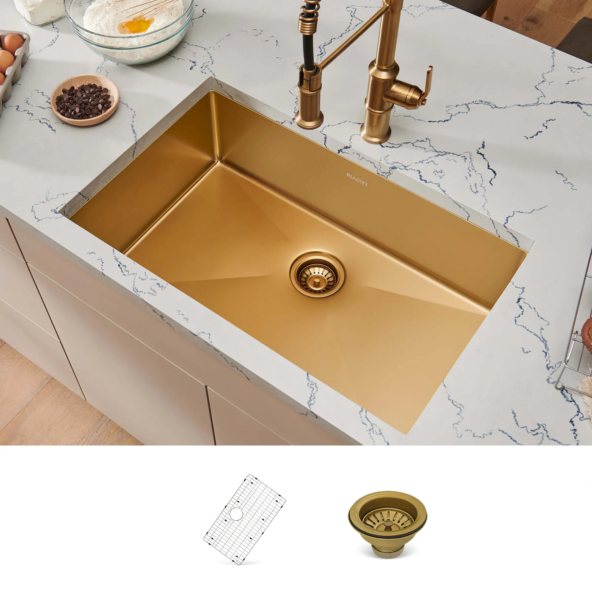 Ruvati Terraza Undermount 33-in x 19-in Stainless steel Single bowl 16 -Gauge Kitchen Sink one_size in Gold | RVH6433GG | Lowe's