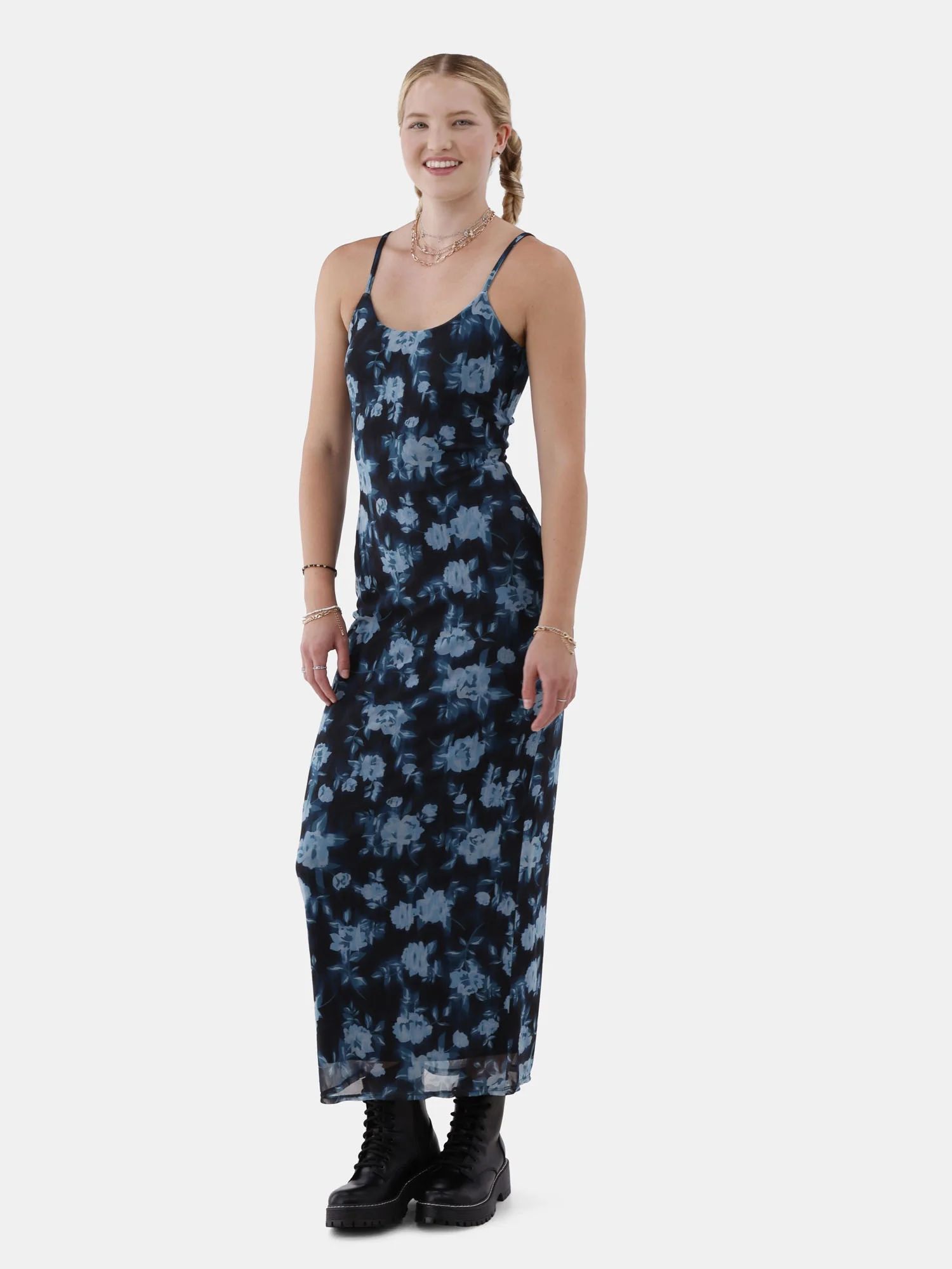 No Boundaries Sleeveless Mesh Maxi Dress, Women’s and Women’s Plus | Walmart (US)