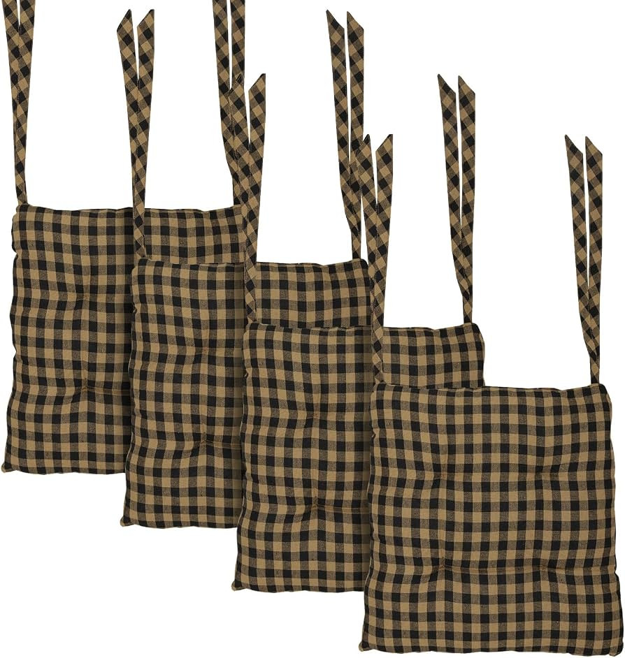 VHC Brands 14"x14" Chair Cushion for Small Dining Chairs with Ties, Black Check Plaid, Primitive ... | Amazon (US)