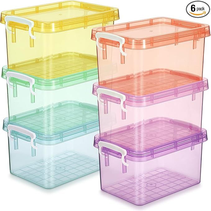 6 Pack Colorful Plastic Storage Bins with Lids 4 Quart Small Storage Latch Box Stackable and Nest... | Amazon (US)