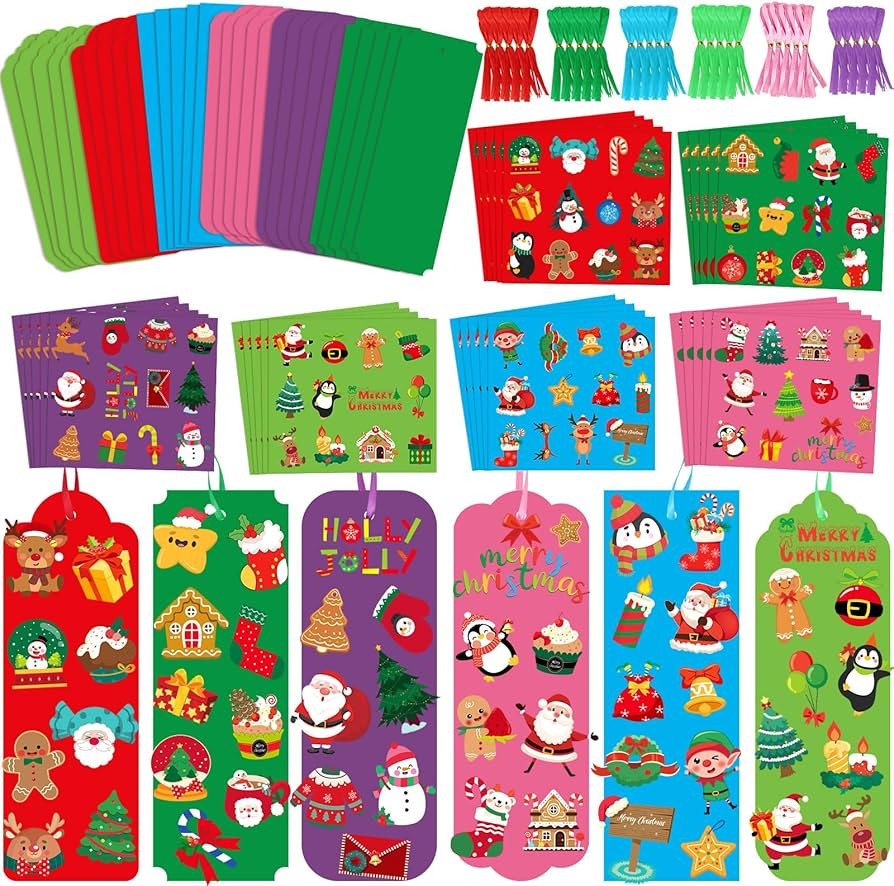 JUNEBRUSHS 30 Sets Christmas Craft Kits, DIY Christmas Bookmarks Craft with Assorted Snowman Sant... | Amazon (US)