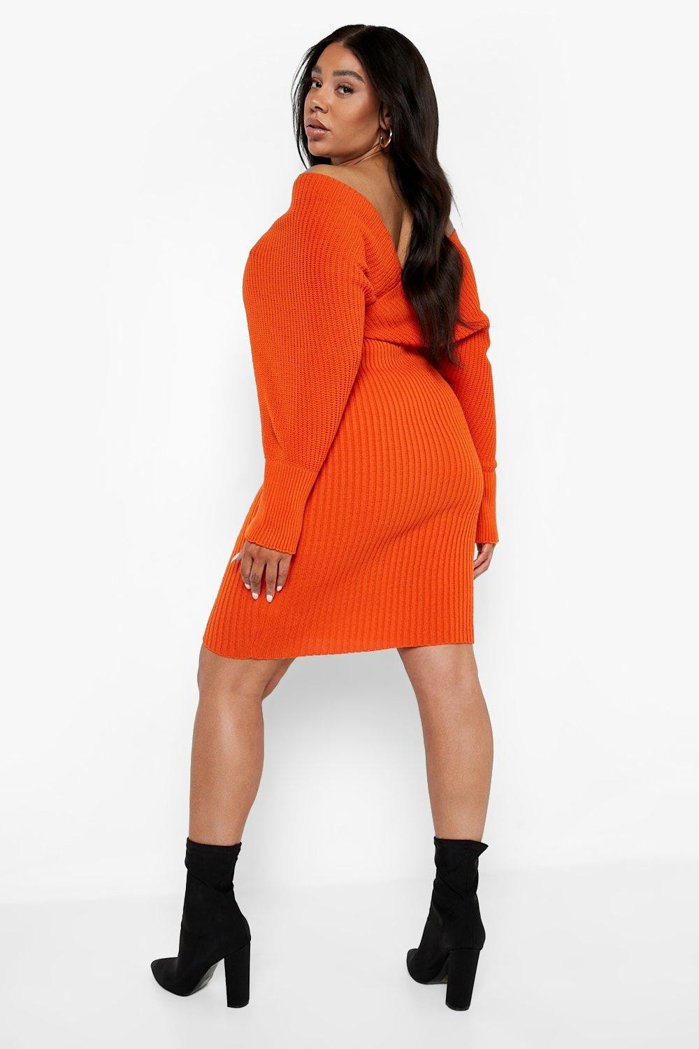 Plus Off The Shoulder Rib Knit Sweater Dress | Boohoo.com (US & CA)