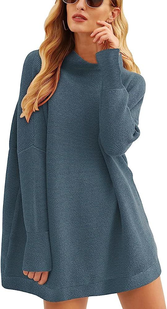 ANRABESS Women Casual Turtleneck Batwing Sleeve Slouchy Oversized Ribbed Knit Tunic Sweaters Pull... | Amazon (US)