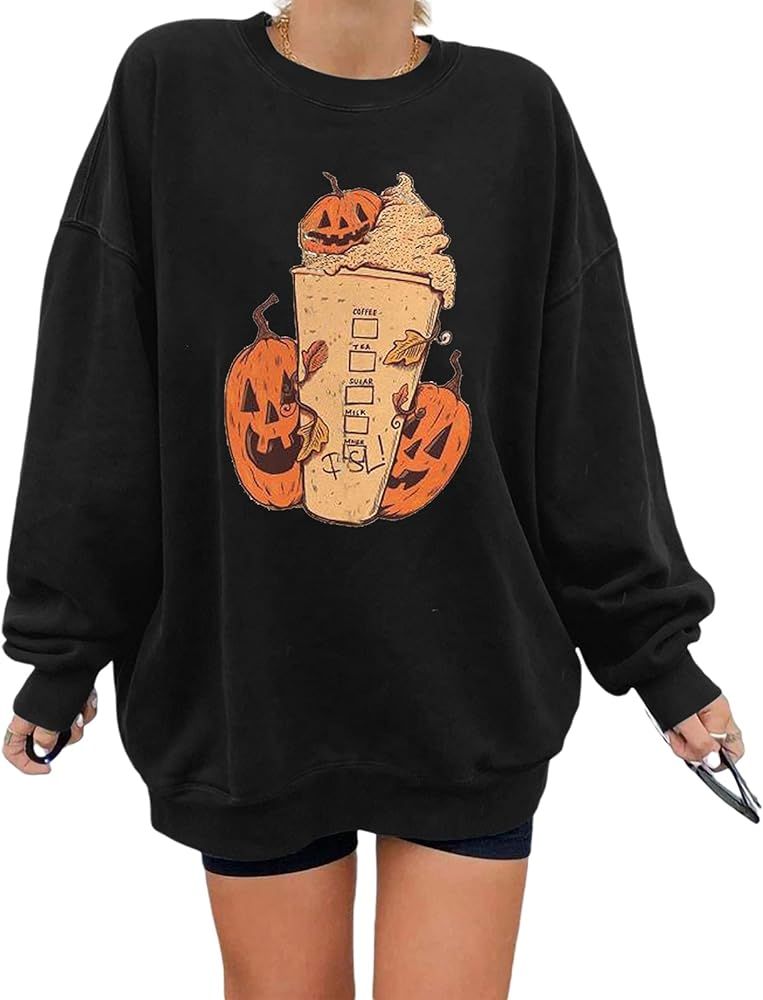 Halloween Pumpkin Skull Sweatshirt for Women Long Sleeve Loose Tops for Spring/Fall | Amazon (US)