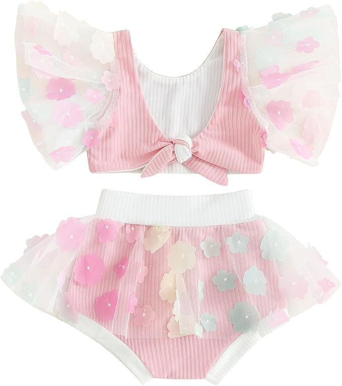 Infant Baby Girl 2 Piece Swimsuit Knotted Top Swim Skirt Bottom Bathing Suit Toddler Swimwear Sum... | Amazon (US)
