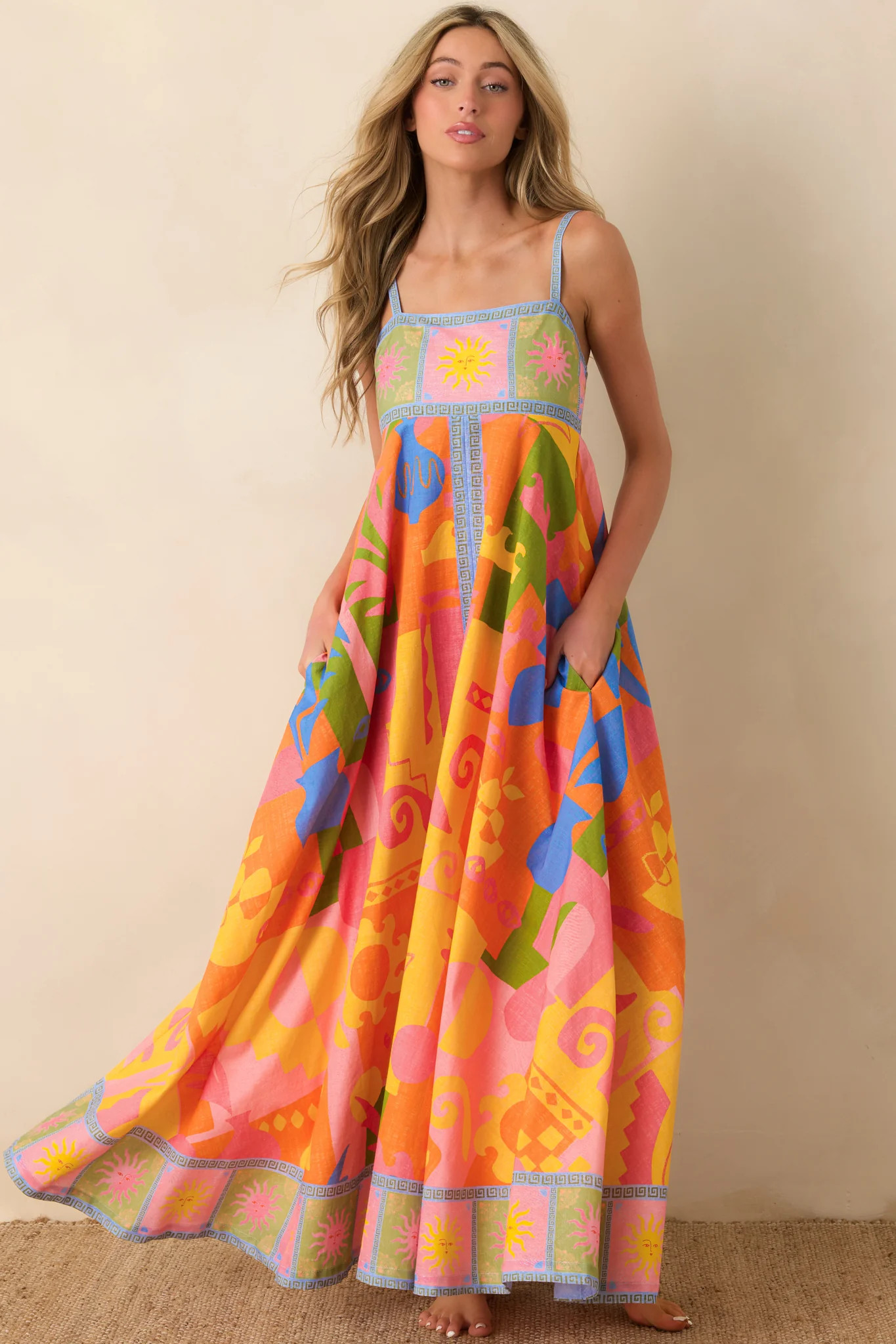 Paradisa Atlantis Orange Multi Cotton Abstract Print Maxi Dress | Red Dress