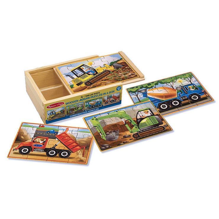 Melissa & Doug Construction Vehicles 4-in-1 Wooden Jigsaw Puzzles (48pc) | Target