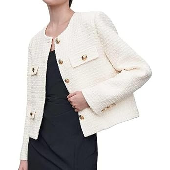Women's Long Sleeve Cropped Tweed Jacket with Pocket Elegant Slim Fit Work Office Business Short ... | Amazon (US)