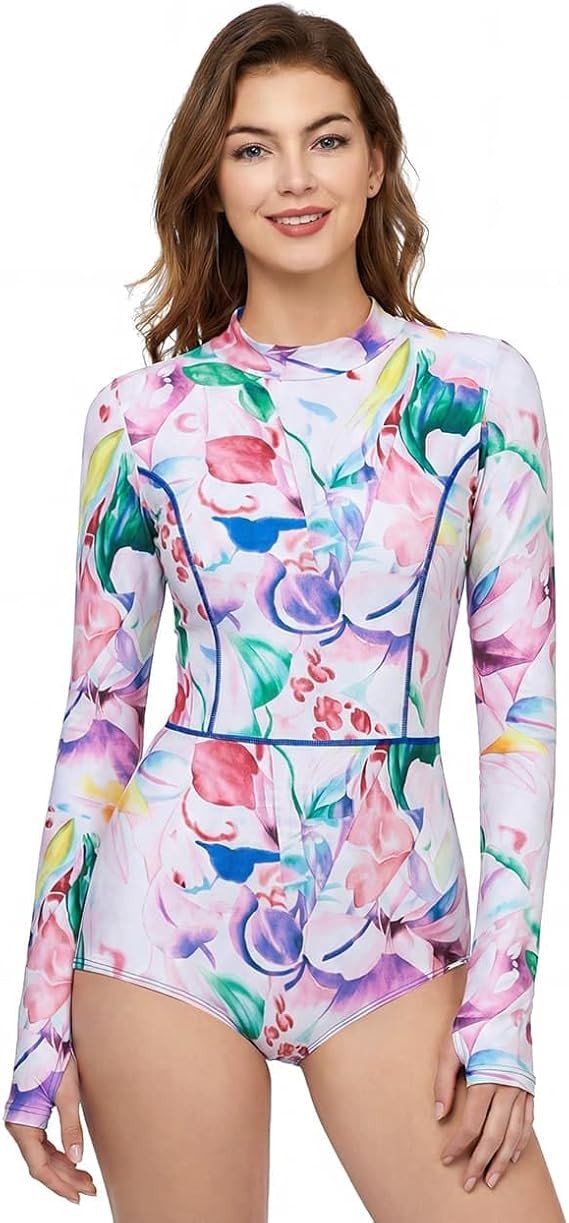 AXESEA Womens Rash Guard UPF 50+ Long Sleeve Swim Shirt One Piece Bathing Suit Swimsuit | Amazon (US)