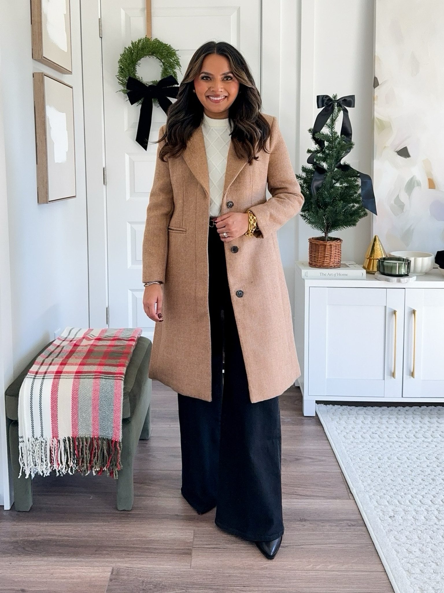 Soft Brown trench coat size 2 petite - sized up a size
White cable sweater size XS TTS
Belt size xs TTS
Black wide leg flare jeans size 26 petite TTS
Black booties Size 6- usually size 5.5 but these start in size 6 and fit perfectly 

Fall outfit 
Cyber week 
Black Friday 
Holiday sale 
Abercrombie 
JCREW 
Holiday outfit 
Christmas outfit 
Winter style 

Honey Sweet Petite 

#LTKCyberWeek #LTKStyleTip #LTKSaleAlert