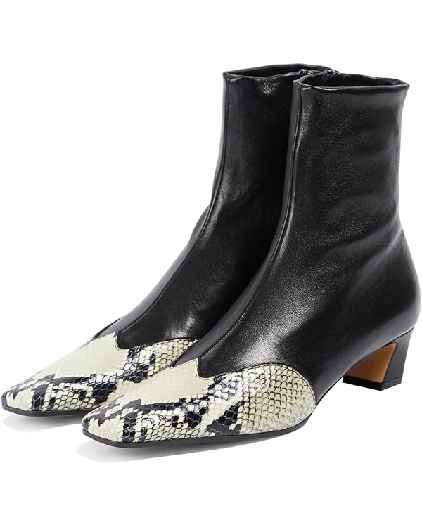 Women's Ankle Boots kitten Block Heel Short Boots Square Toe Splicing Leather Chelsea Dress Booti... | Amazon (US)