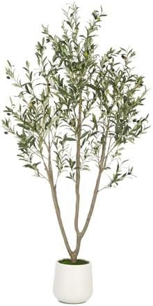 Olive Trees Artificial Indoor, 6FT Tall Faux Olive Tree with White Tall Planter, Artificial Plant... | Amazon (US)