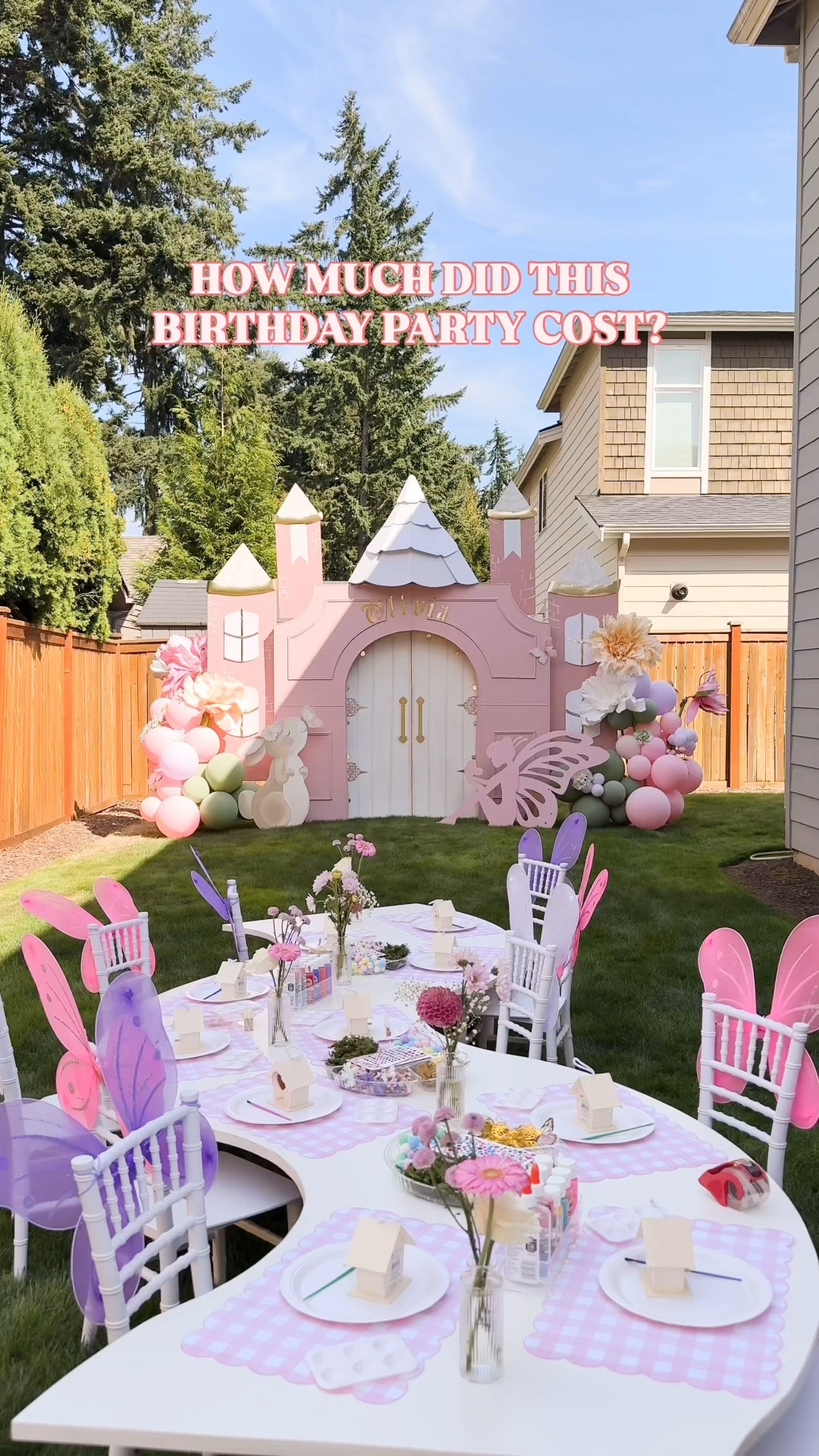 Fairy fifth birthday cost breakdown! 🧚✨ This one has been sitting in my drafts for a while so I wanted to share before all the holiday content! This party was for about 80 people (55 adults, 25 kids). Castle backdrop, balloons, and kids chair rentals are from the amazing @eventsbyjuna!

Balloons, backdrop, kids chair rentals: $1000
Margarita bar: $0 (sponsored)
Fairy house painting craft: $107.73
Bounce house: $0 (already owned)
Party favors: $98
Piñata: $20 ($2 to make, $18 for candy)
Catering (including bibimbap bar) & home cooked items: $1100
Fairy characters: $440
Cotton candy: $9 (for edible butterflies, machine borrowed)
Cake: $82.98 (store bought cake and Amazon decorations)

GRAND TOTAL: $2,857.71

Are there any costs you’re surprised by? It definitely helps that I DIY a lot and held the party in our backyard!  #fairytheme #fifthbirthday #kidsbirthdayparty

Fairy theme party favors - fairy wings, wands, dragon capes, masks , flower buckets, blank arrows, cricut, removable vinyl, bounce house, clothing rack, pink bow detail dress, Fairy wings with wands, craft paint, butterfly decoration, wooden heart birdhouse, pink gingham, gems stickers, mini faux flower for craft, plastic serving tray, colorful pom poms, birthday decoration, bud vases, acrylic sign, green mass, kids chairs

#LTKHome #LTKParties #LTKKids