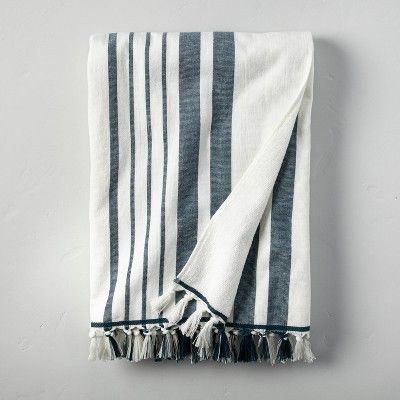 Casual Stripes Cotton Beach Towel Navy/Sour Cream - Hearth &#38; Hand&#8482; with Magnolia | Target