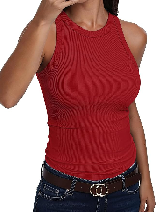 ANRABESS Sleeveless Tank Tops for Women High Neck Racerback Ribbed Knit Top Summer 2026 Casual Ba... | Amazon (US)