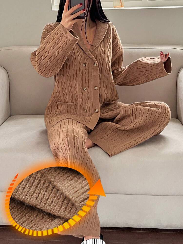 DAZY Women's Cozy Knitted Loose Fit Loungewear Clothes Set, Winter | SHEIN