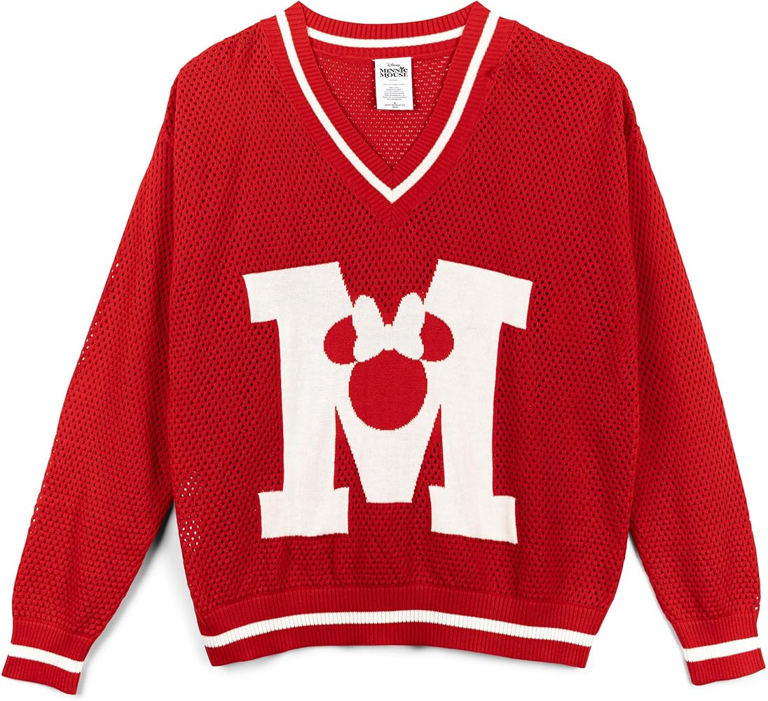 Disney Women's Crochet Varsity V-Neck Pullover Sweater Adult Sizes (X-Small - 2XL) | Amazon (US)
