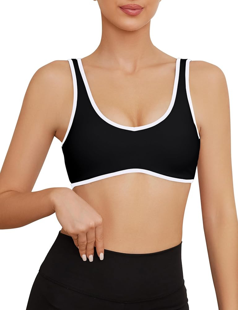 Women's Color Block Plunge V Neck Sports Bra Contrast Sleeveless Backless Sexy Slim Fit Yoga Tank... | Amazon (US)