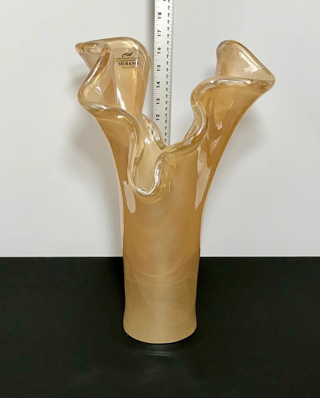 Murano Art Glass Gold Luster Handkerchief Splash Stretch Vase, Amber Edge 17” Tall Vase, Novelt... | Etsy (US)