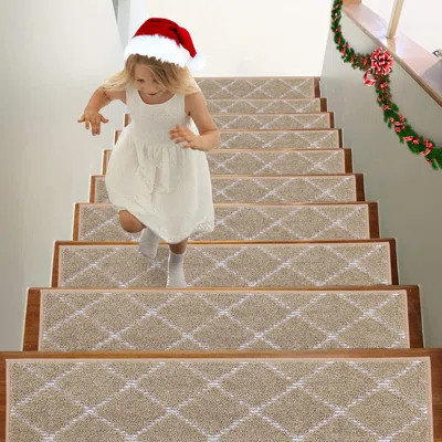 Stair Treads Carpet Non-Slip Indoor 15 PCS Wood Stair Treads Rugs Anti Moving Modern Stair Runners Safety For Kids Dogs, 8" X 30", Diamond | Wayfair North America