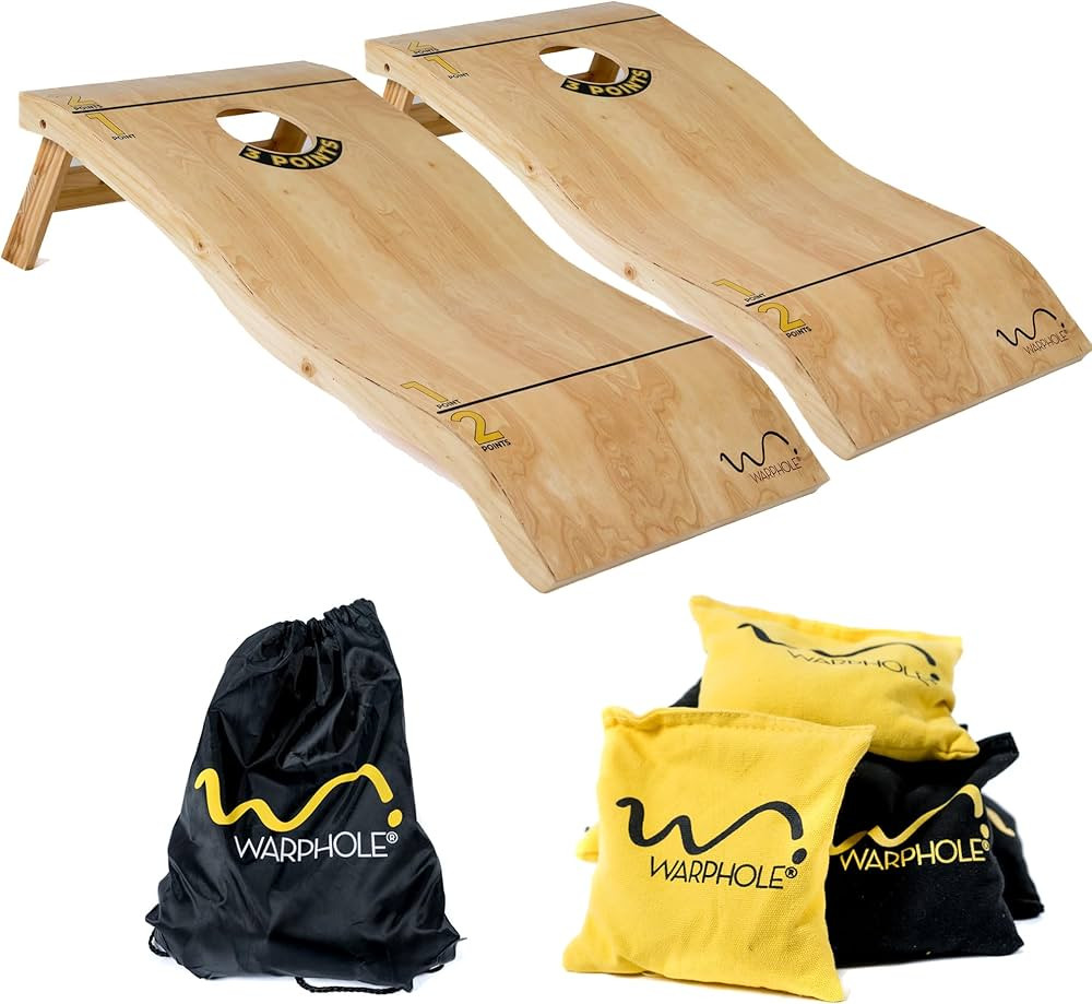 Curved Cornhole Set by Warphole®, Solid Wood, 4'x2' Corn Hole Toss Boards Set w/8 Waterproof Cor... | Amazon (US)