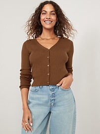 Long-Sleeve Cropped Rib-Knit Cardigan Sweater for Women | Old Navy (US)