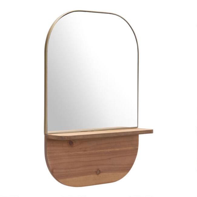 Gold Mirror With Natural Wood Shelf | World Market