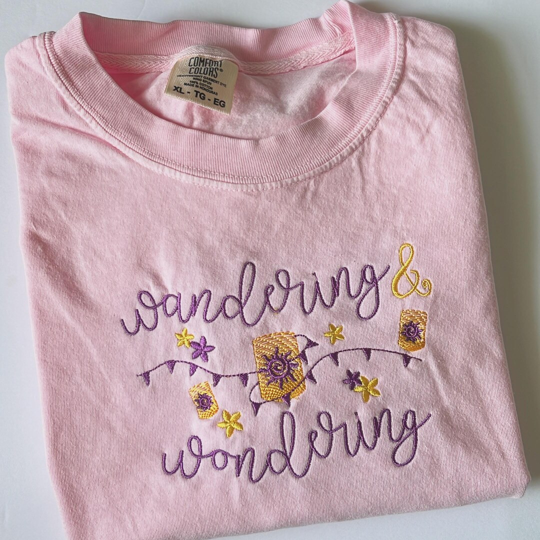 Wandering and Wondering Embroidered Tshirt, Tangled Embroidered Sweatshirt, Rapunzel Shirt - Etsy | Etsy (US)