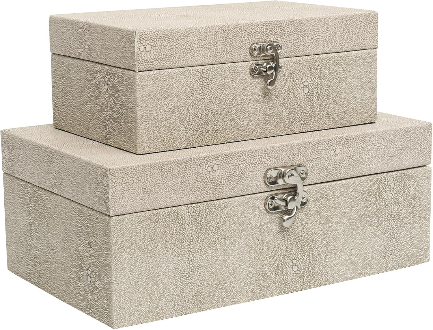 Faux Shagreen Leather Decorative Storage Boxes Set of 2, Ivory | Amazon (US)