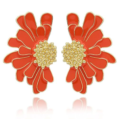 Aksod Large Flower Earrings Studs Orange Floral Studs Big Daisy Dangle Earrings Bohemian Colorful Summer Holiday Earrings Jewelry for Women (Orange) | Amazon (US)