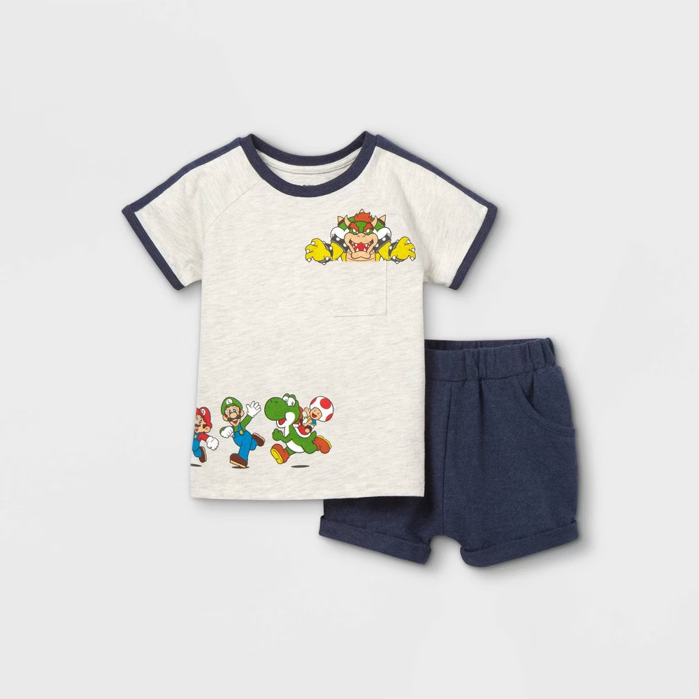 Toddler Boys' 2pc Mario Short Sleeve Top and Bottom Set - Navy 12M, Blue | Target
