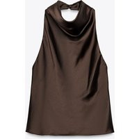 Zara - Satin Effect Halter Top - Brown - S - Woman | Zara US