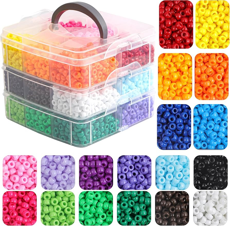 Pony Beads for Bracelets 3600 Pcs Plastic Beads for Friendship Bracelets Necklace 6x9mm 18 Solid ... | Amazon (US)