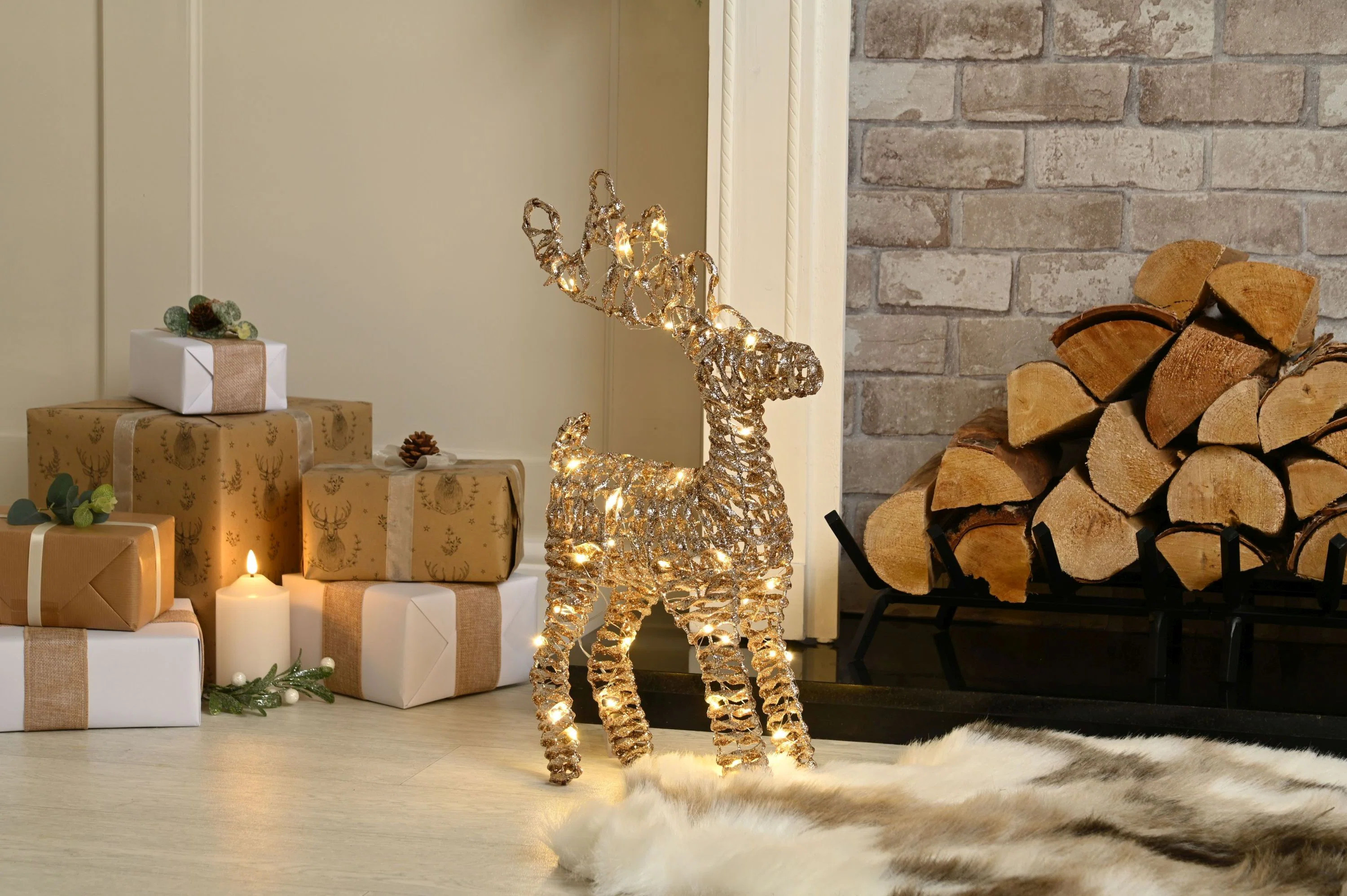 Christmas Champagne Gold Standing Reindeer 55Cm Pre-Lit With Warm White Led | Wayfair UK