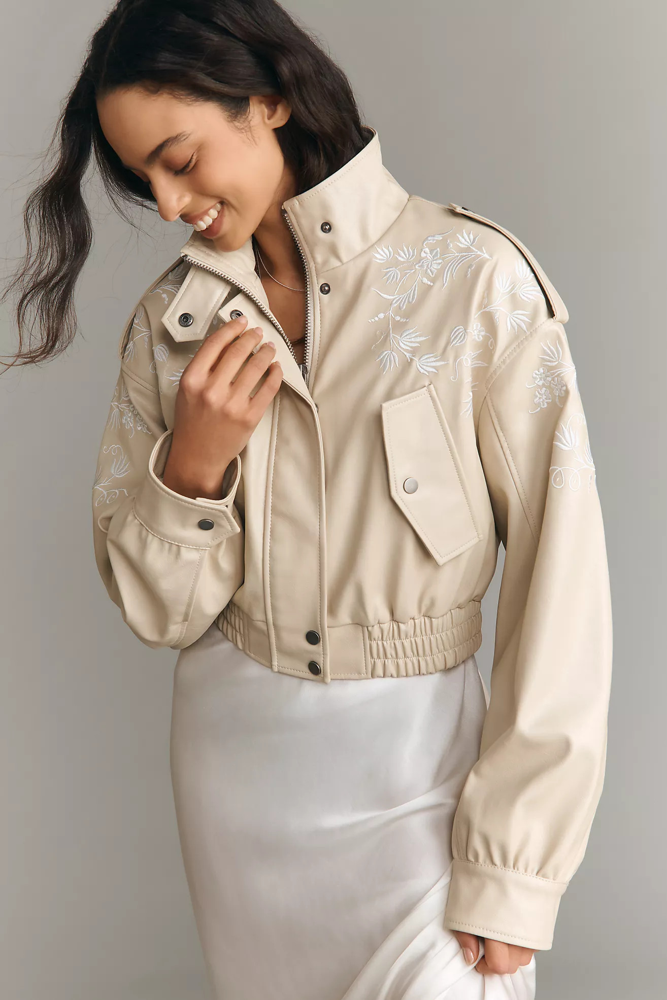 By Anthropologie Faux-Leather Floral Embroidered Moto Jacket | Anthropologie (US)