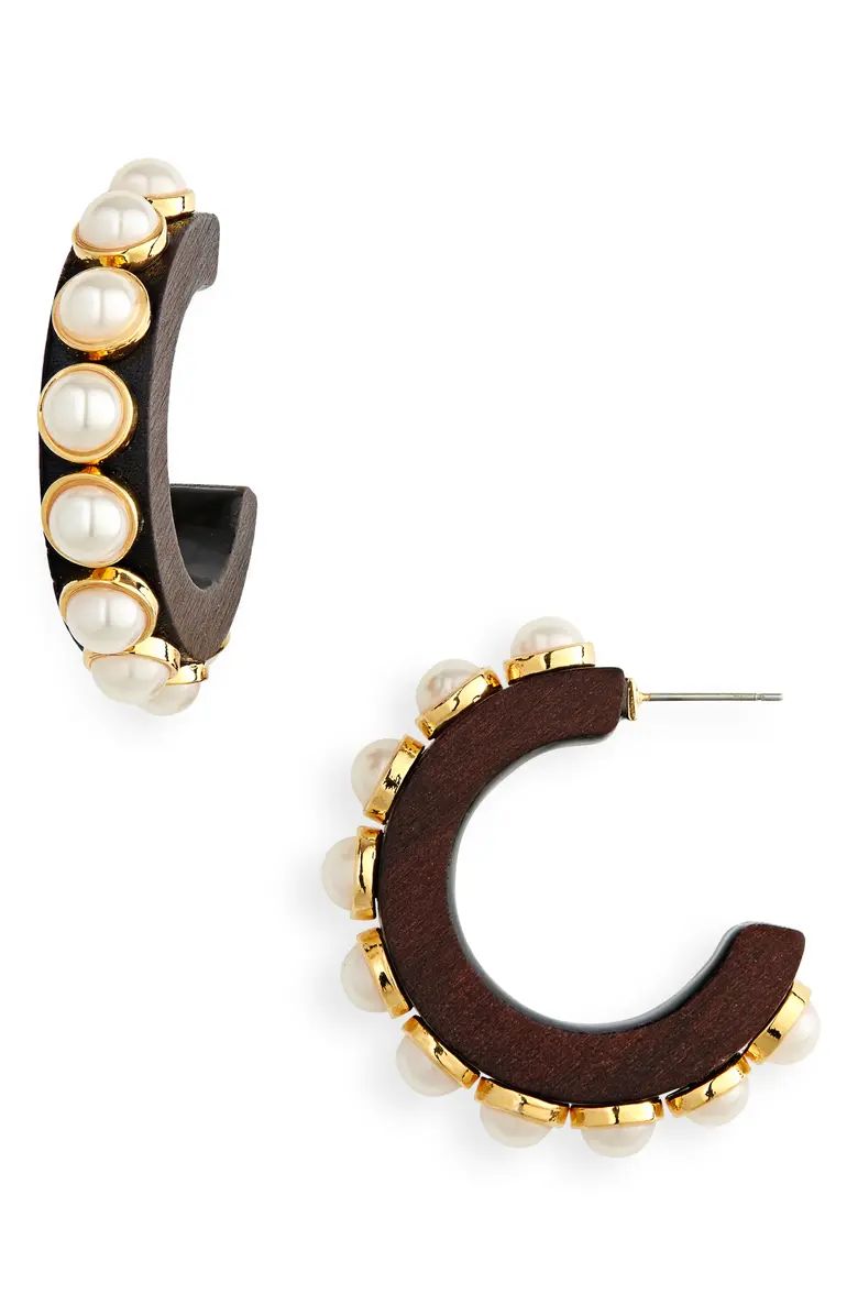 Lele Sadoughi x Atlantic-Pacific Imitation Pearl & Wood Hoop Earrings | Nordstrom | Nordstrom