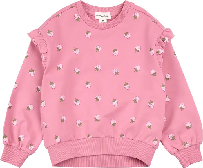 MILES THE LABEL Kids' Strawberry Print Ruffle French Terry Sweatshirt | Nordstrom | Nordstrom