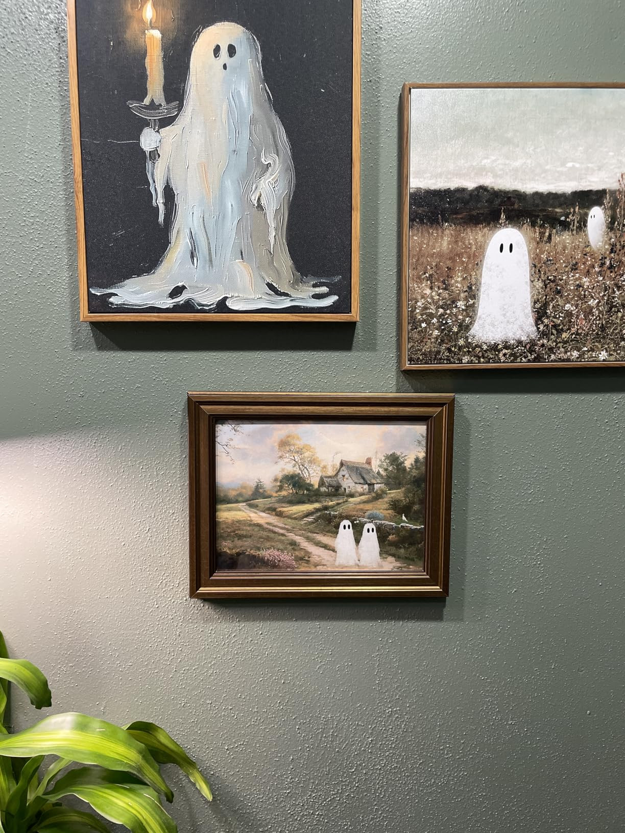 Gold Framed Vintage Halloween Wall Art, Rustic Landscape Wall Decor, Cute Ghost Decor Wall Art, A... | Amazon (US)