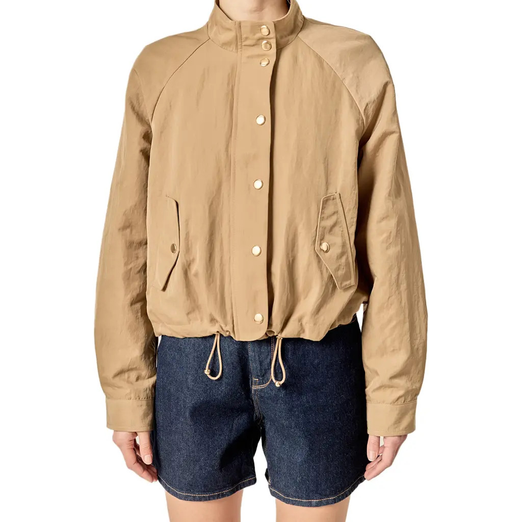 English Factory Snap Bomber Jacket in Beige at Nordstrom, Size Medium | Nordstrom