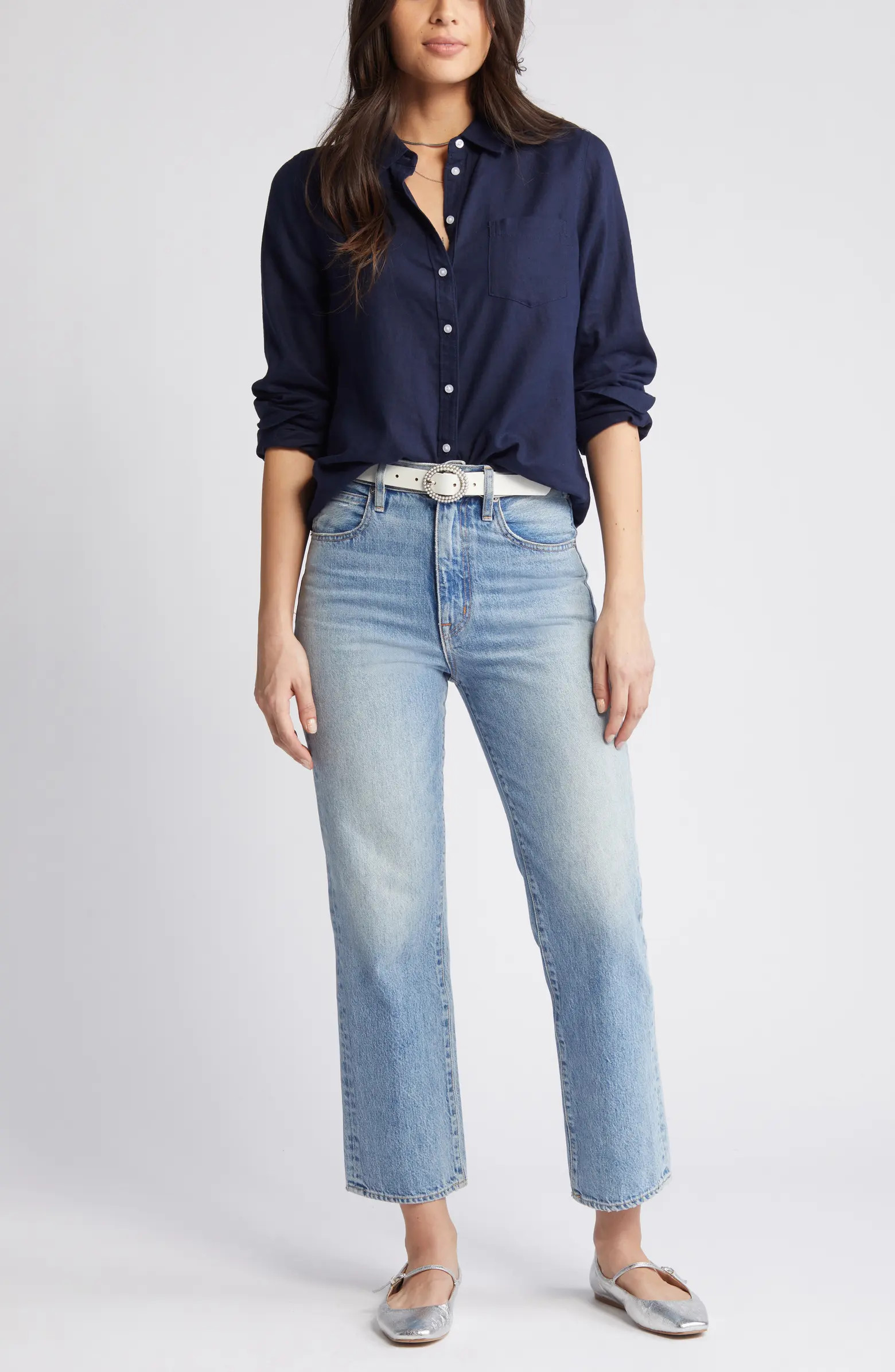 Linen Blend Button-Up Shirt | Nordstrom